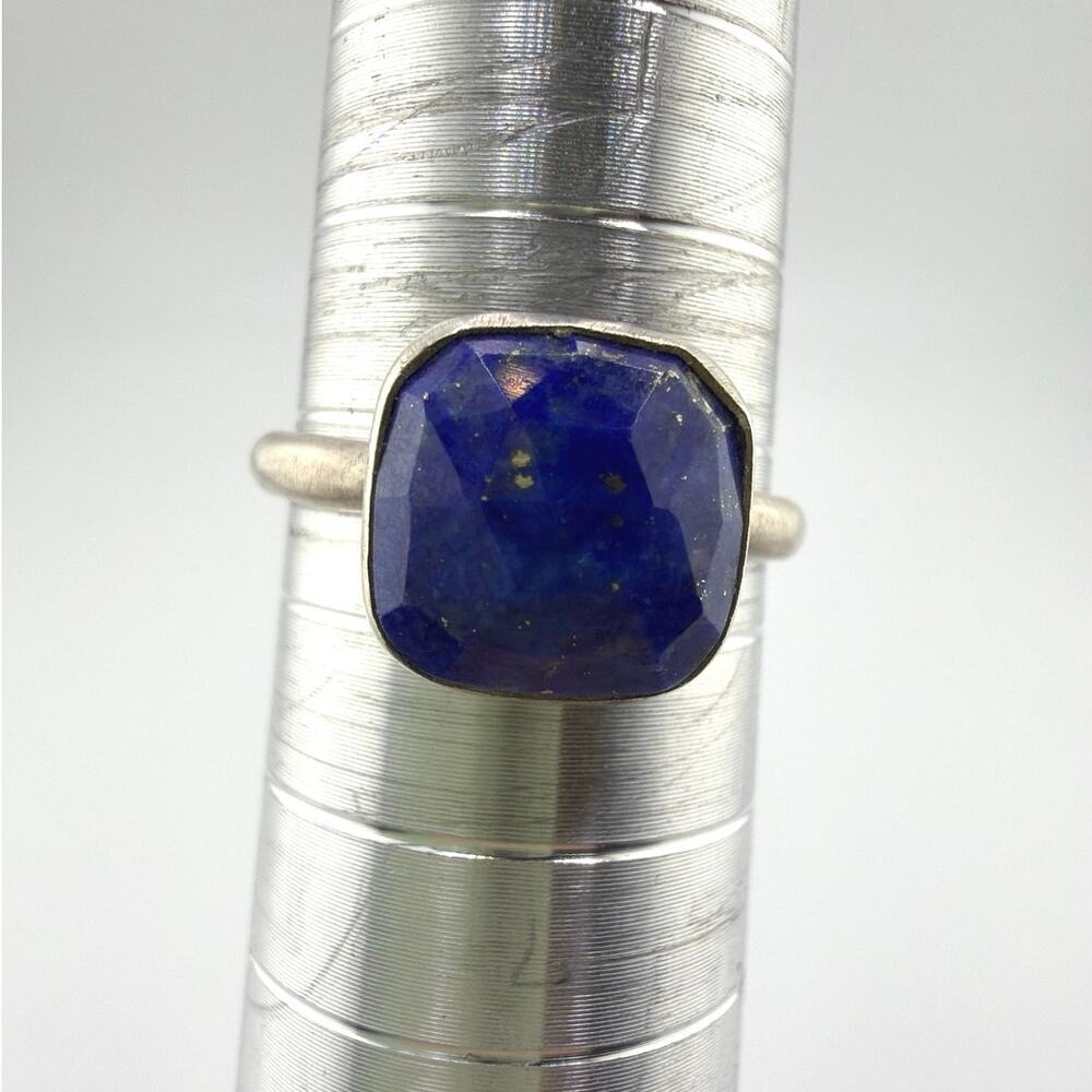 Faceted Square Lapis Lazuli Sterling Silver Ring Artisan Jewelry 8